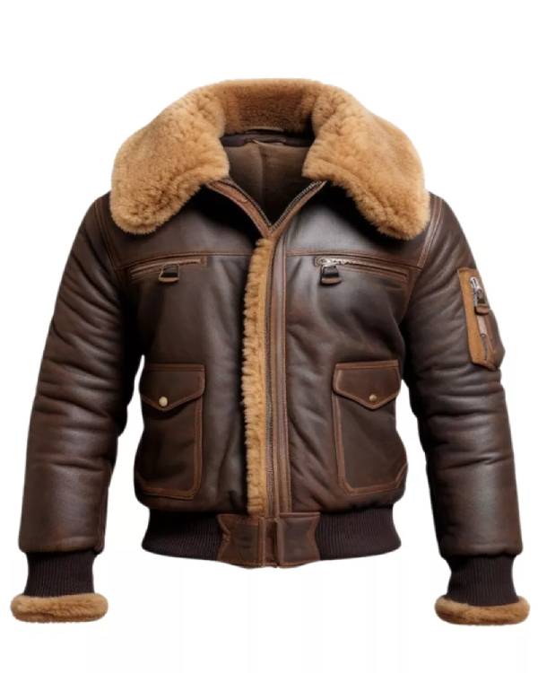 Men Aviator Fur Shearling Bomber Leather Jacket