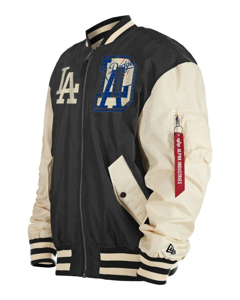 Men’s Los Angeles Dodgers New Era x Alpha Industries Black Seven-Time World Series Champions Team Reversible Full-Zip Bomber Jacket