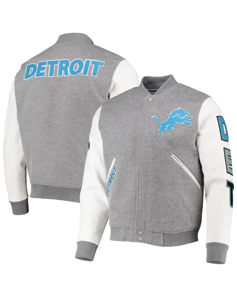 Detroit Lions Pro Standard Logo Varsity Full-Zip Jacket – Heathered Silver/White