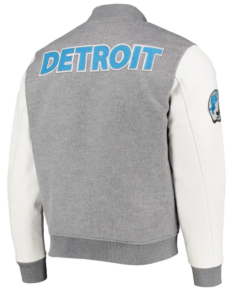 Detroit Lions Pro Standard Logo Varsity Full-Zip Jacket – Heathered Silver/White