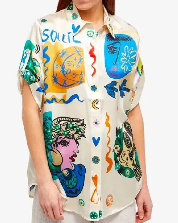 The Valley Persian Style S01 Sky Asakari Blue/Beige Graphic Print Shirt