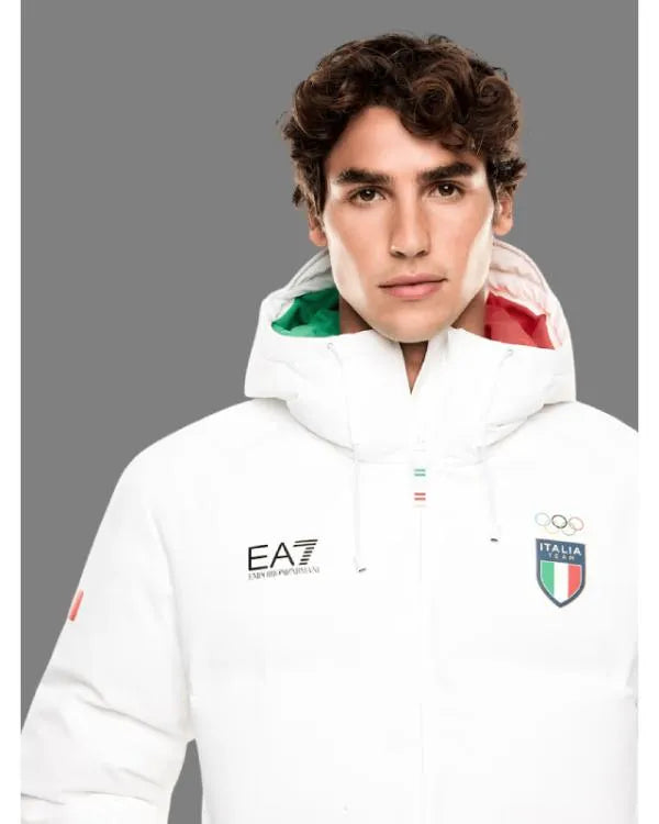 Winter Olympics 2026 Team Italy EA7 White Puffer Jacket