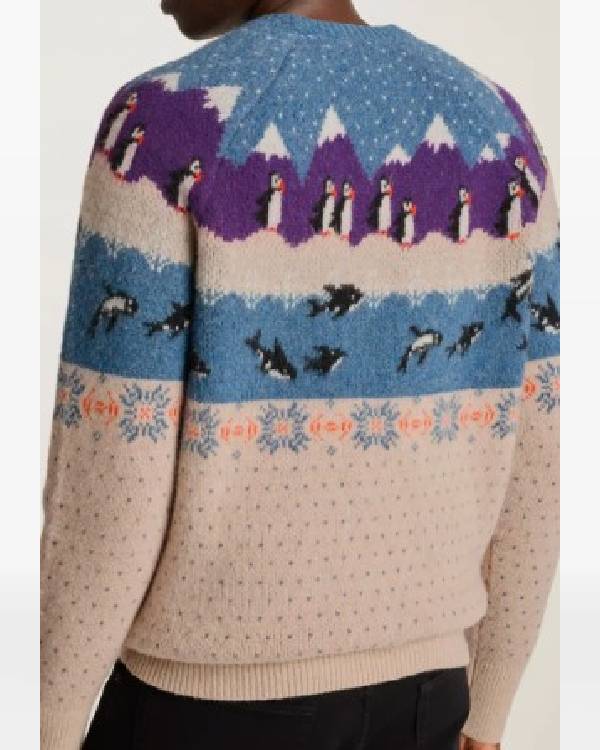 Finding Mr Christmas Jonathan Bennett Blue Arctic Animal Printed Sweater