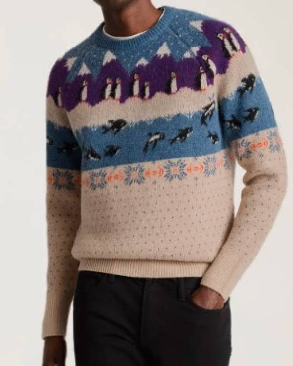 Finding Mr Christmas Jonathan Bennett Blue Arctic Animal Printed Sweater