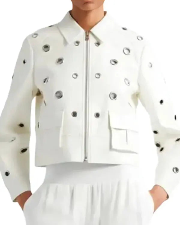 9-1-1 Athena Grant White Grommet Leather Jacket WorthVee