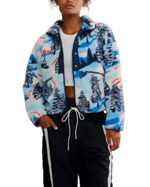 Alpine Tree Abstract Print Fleece Jacket WorthVee