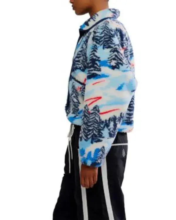 Alpine Tree Abstract Print Fleece Jacket WorthVee