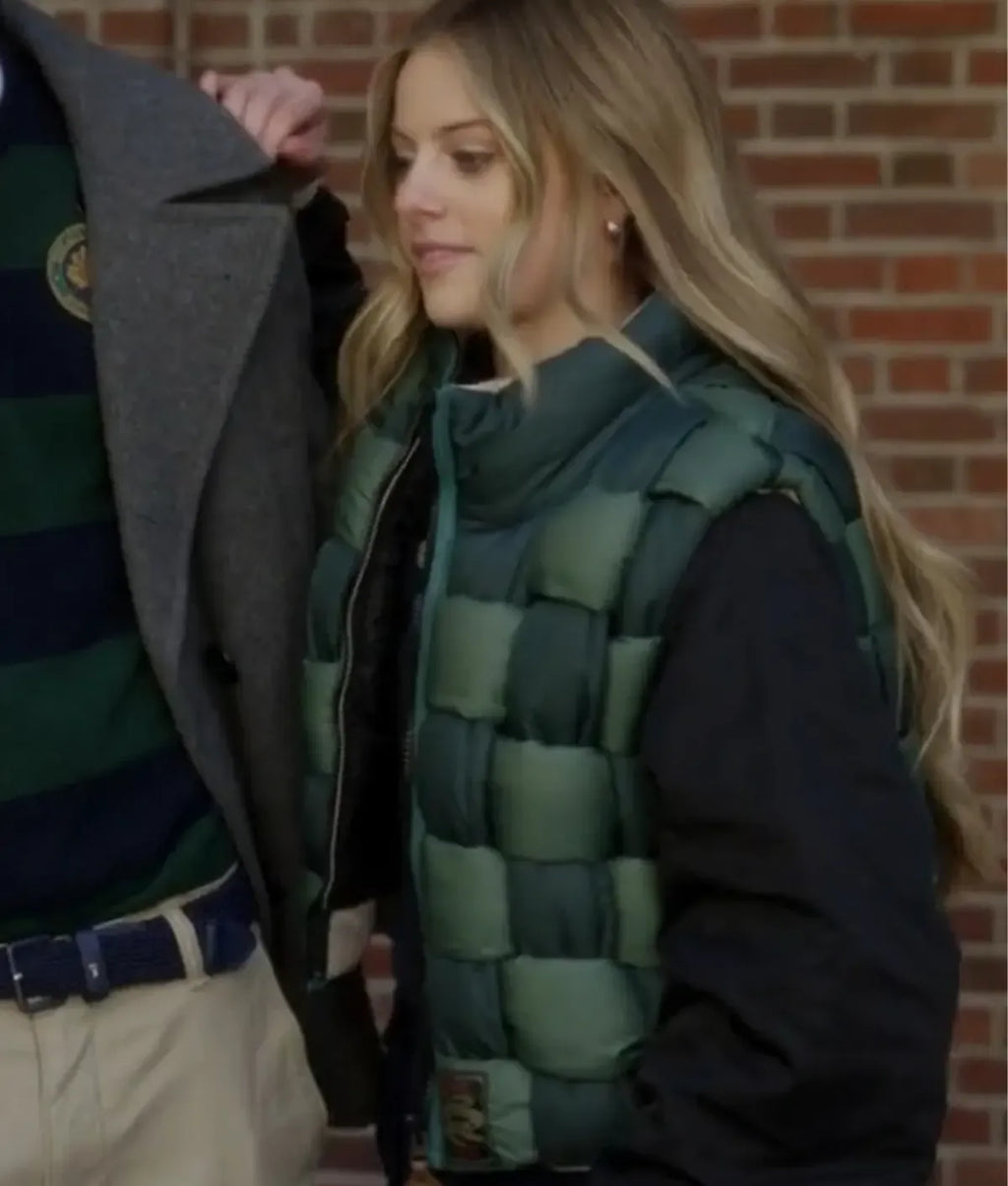 And Just Like That S02 Lucie McKenzie Green Checkered Puffer Vest