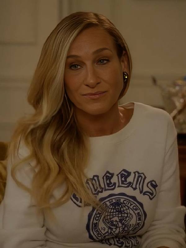 And Just Like That Sarah Jessica Parker White Sweatshirt Clanton Jacket
