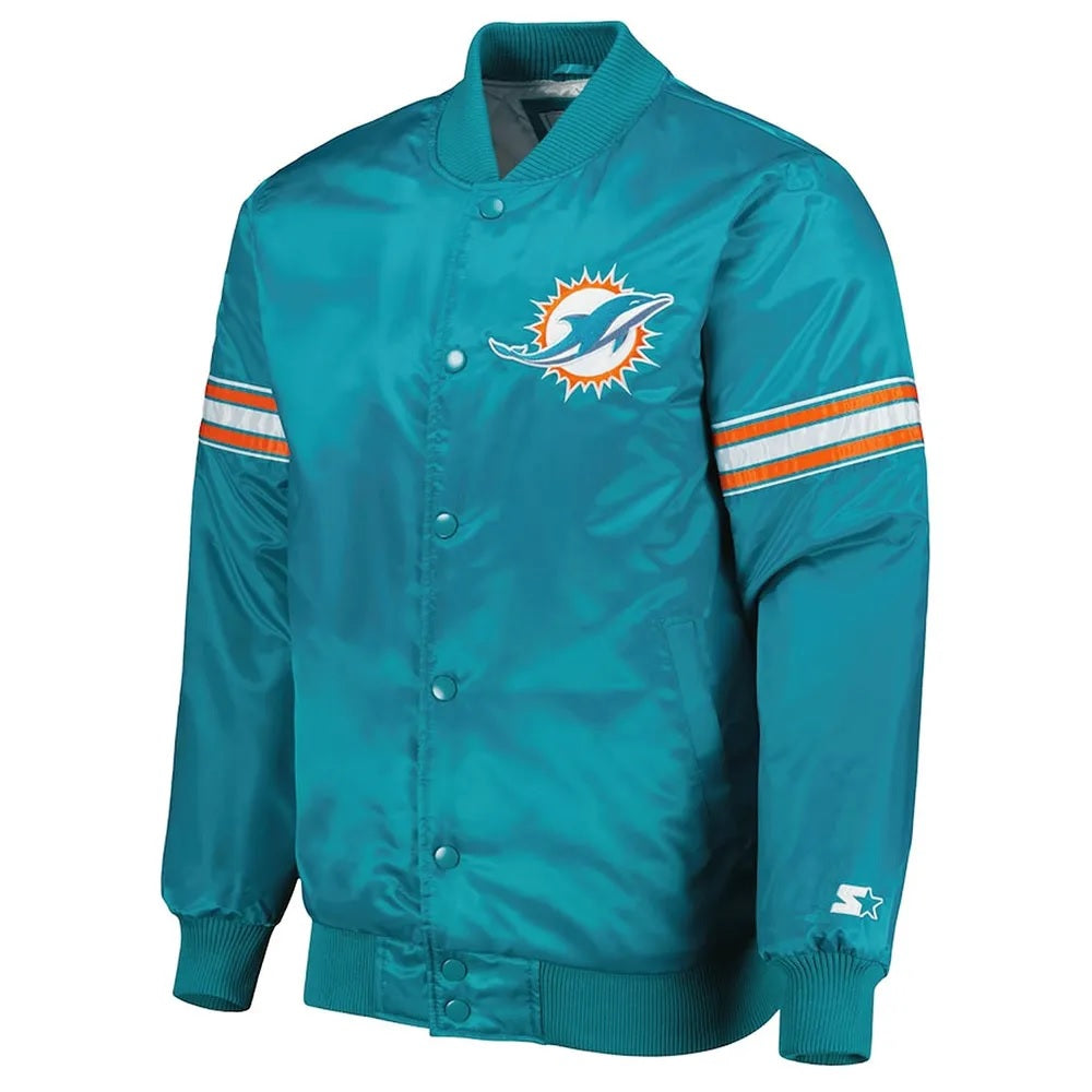 Aqua Miami Dolphins Pick and Roll Satin Jacket Rackup