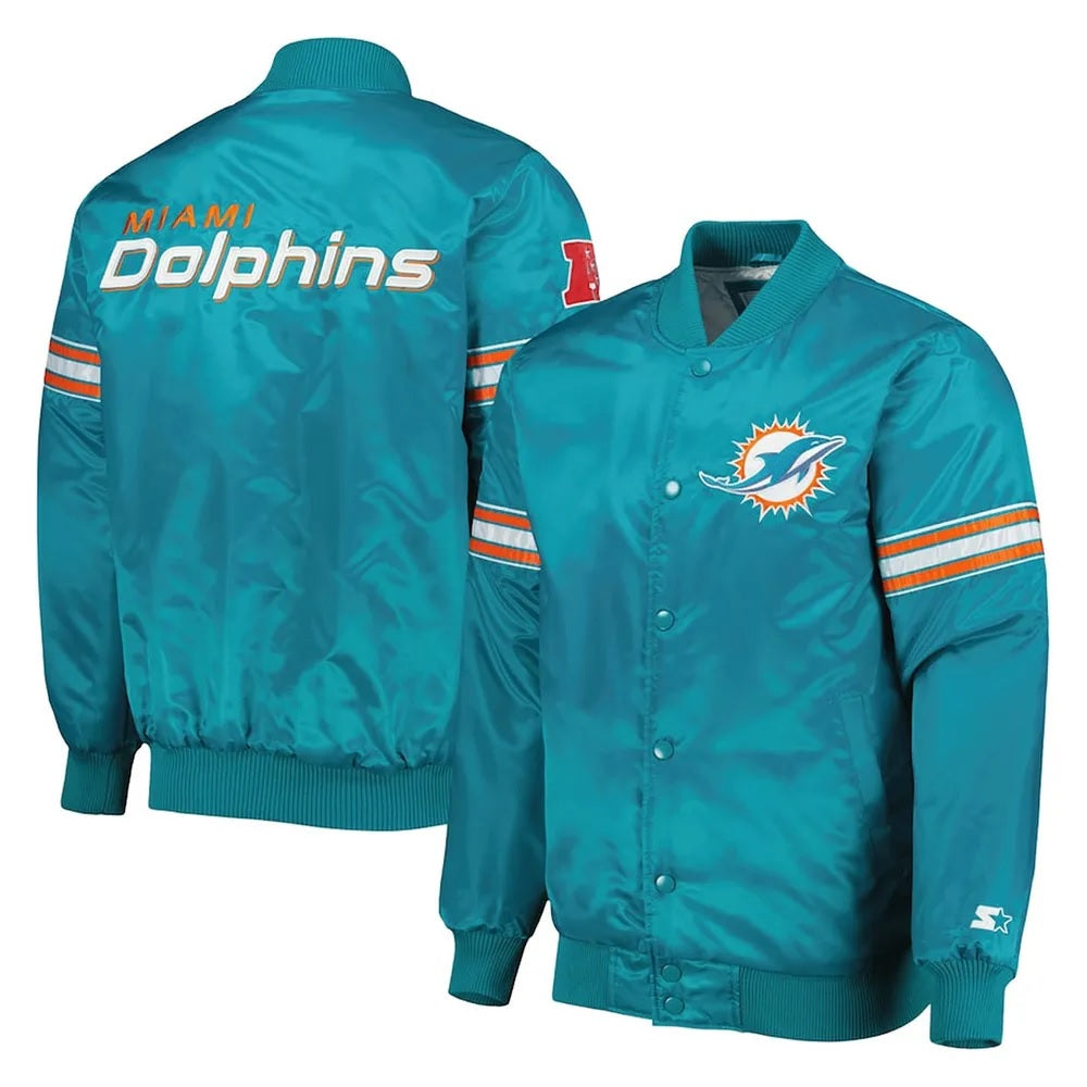 Aqua Miami Dolphins Pick and Roll Satin Jacket Rackup