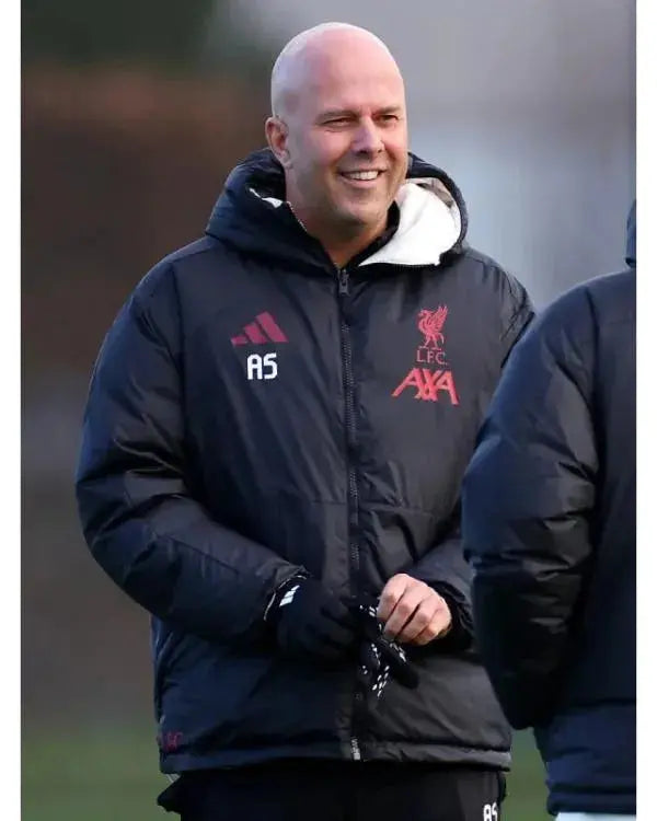 Arne Slot LFC Black Puffer Hooded Jacket WorthVee