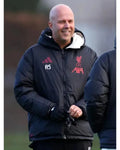 Arne Slot LFC Black Puffer Hooded Jacket WorthVee