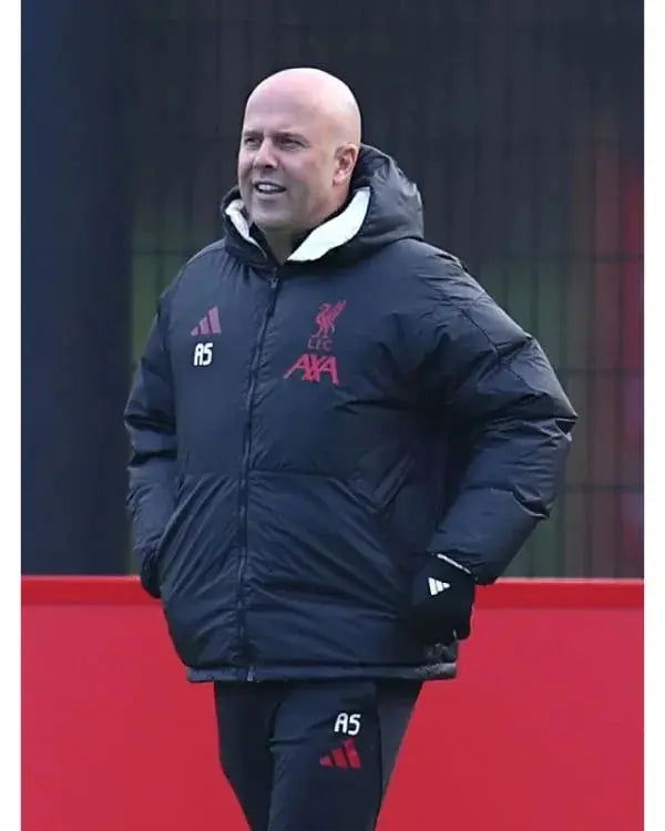 Arne Slot LFC Black Puffer Hooded Jacket WorthVee