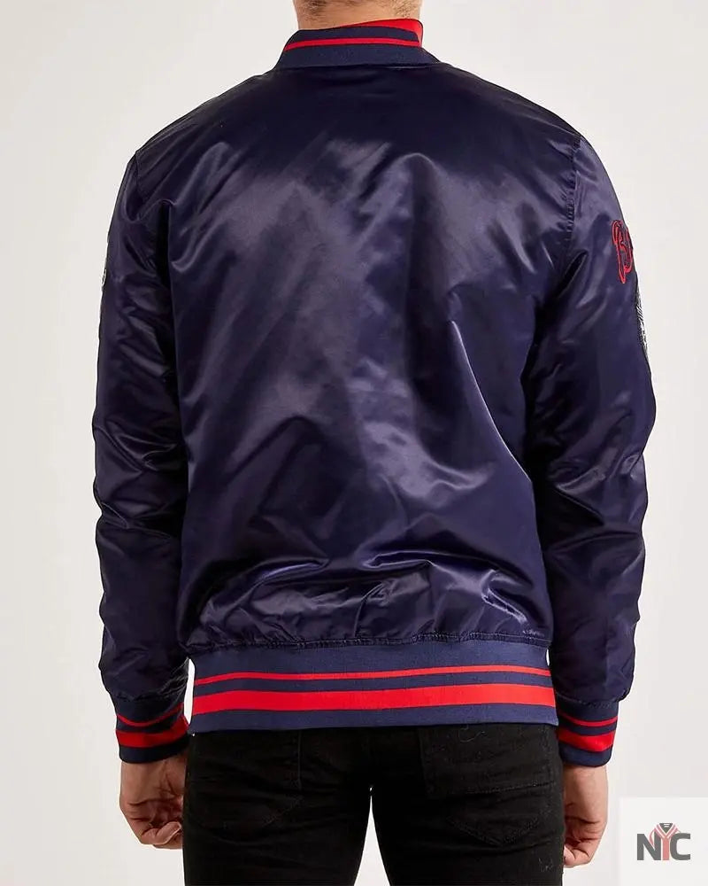 Atlanta Braves World Series Navy Varsity Satin Jacket Clanton Jacket