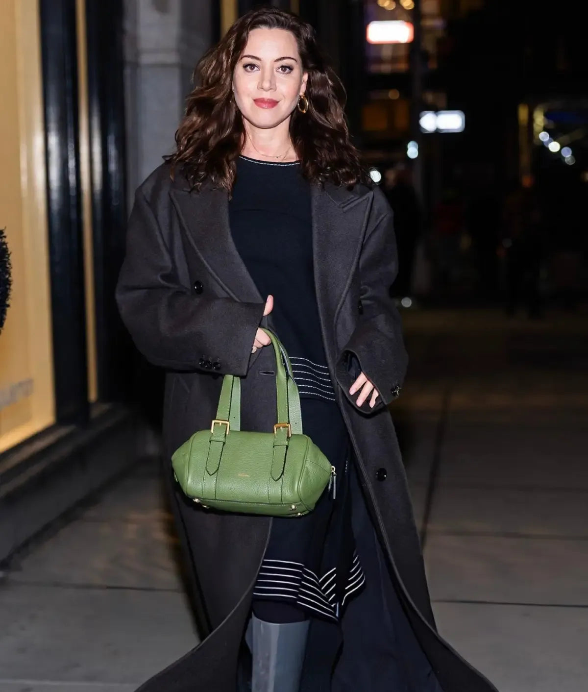 Aubrey Plaza NYC 2026 Black Coat