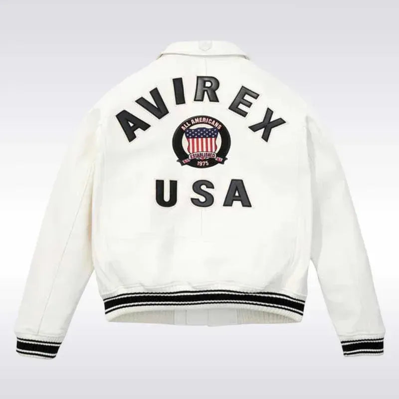 Avirex Inspired Cropped Icon White Leather Jacket