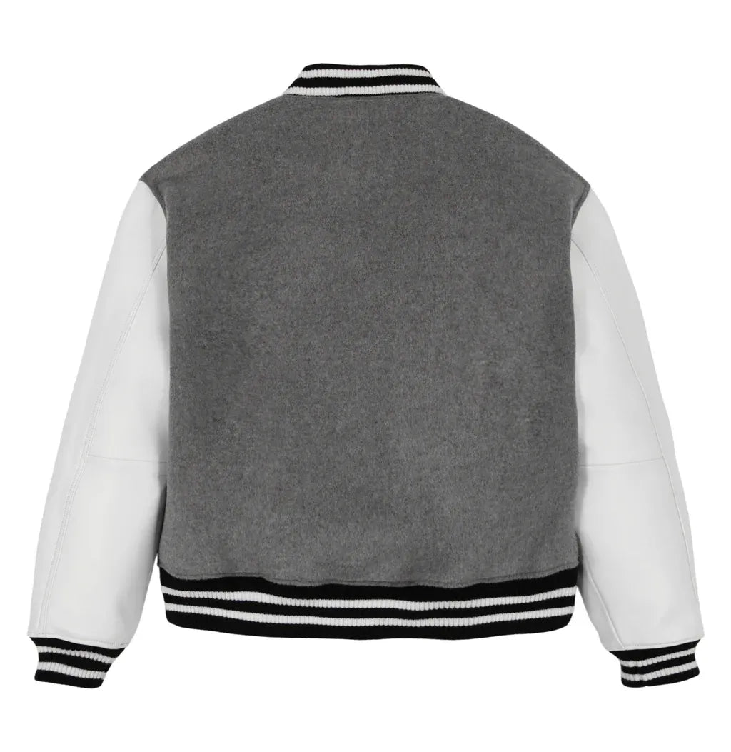 Avirex Inspired Grey Wool Leather Varsity Jacket