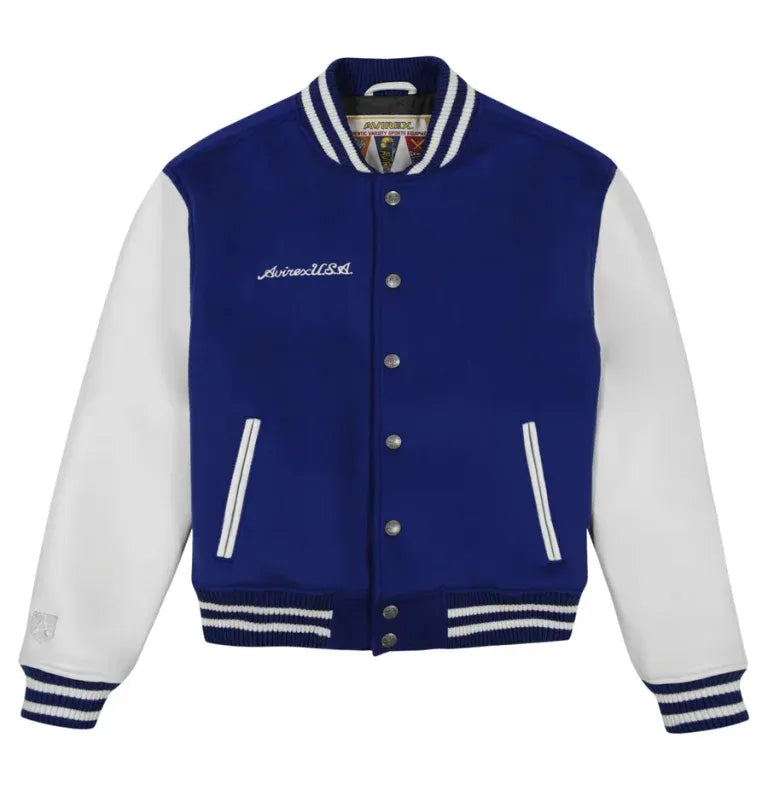 Avirex Inspired Limited Edition Blue Wool Leather Jacket