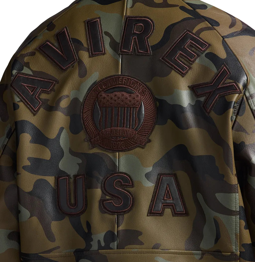 Avirex Inspired Limited Edition Camo Green Leather Jacket