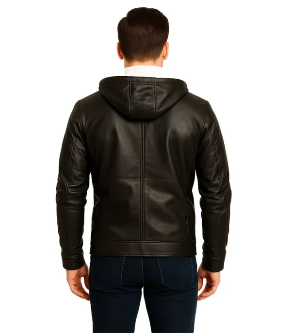 Baston – Black Hooded Leather Bomber Jacket WorthVee