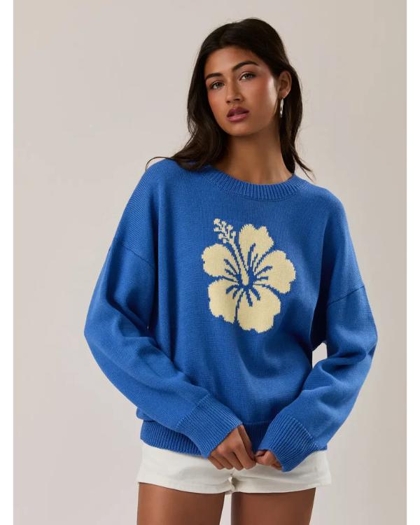 Battle On The Beach S05 Blue Hibiscus Pullover Sweater WorthVee