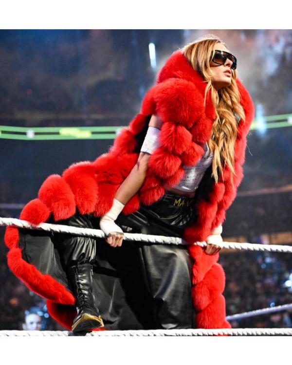 WWE Pay-Per-View 2025 Rebecca Quin Red Fur Vest
