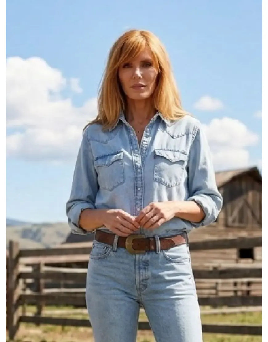 Beth Dutton Dutton Ranch S01 Blue Denim Western Shirt WorthVee