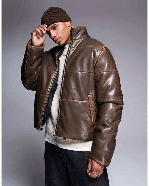 Beyond The Gates David Lami Friebe Brown Leather Puffer Jacket