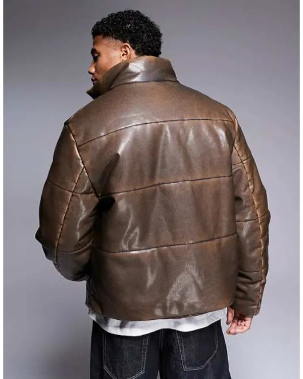 Beyond The Gates David Lami Friebe Brown Leather Puffer Jacket