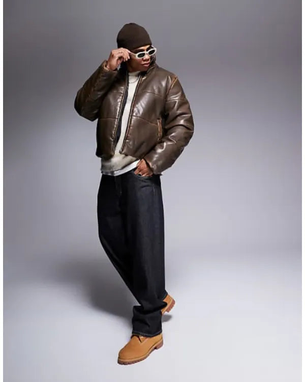 Beyond The Gates David Lami Friebe Brown Leather Puffer Jacket