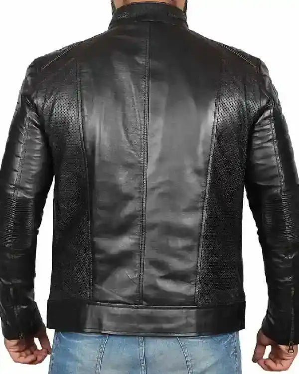 Black Cafe Racer Leather Biker Jacket for Men