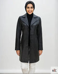 Black Real Leather Trench Car Coat for Women Clanton Jacket