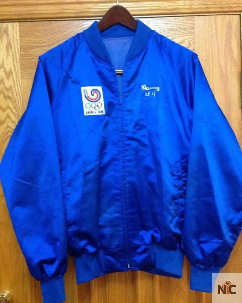 Blue Seoul Korea 1988 NBC Olympiad Satin Jacket Clanton Jacket