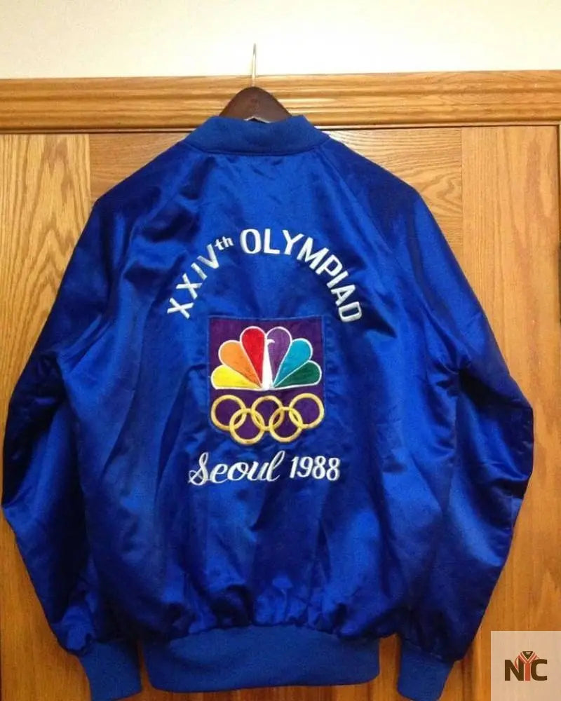 Blue Seoul Korea 1988 NBC Olympiad Satin Jacket Clanton Jacket