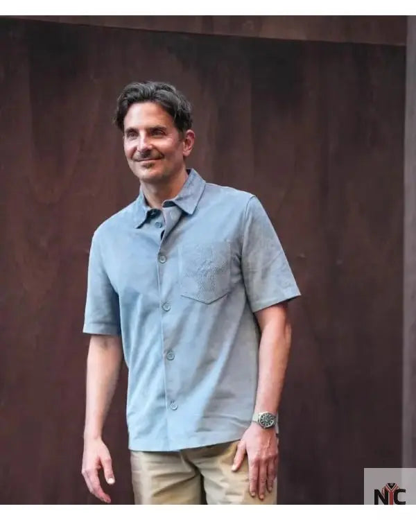 Bradley Cooper Paris Fashion Week Blue Shirt Clanton Jacket