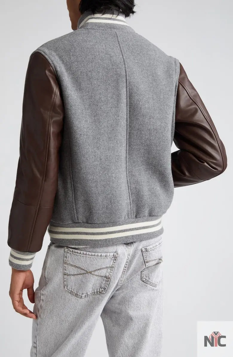 Brunello Cucinelli Wool & Leather Varsity Jacket Clanton Jacket