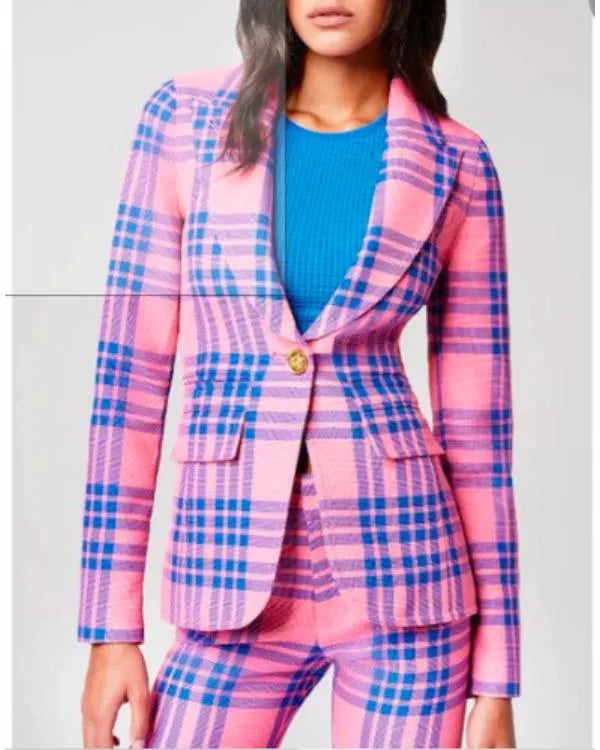 CBS Mornings 2026 Gayle King Pink & Blue Plaid Blazer