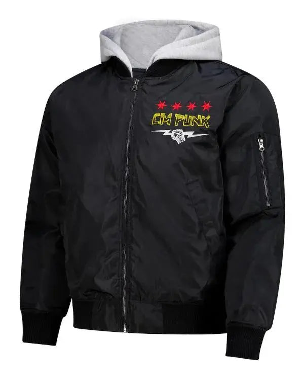 CM Punk Black Hooded Bomber Jacket WorthVee