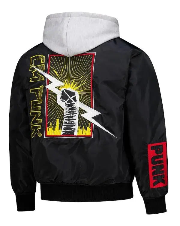 CM Punk Black Hooded Bomber Jacket WorthVee