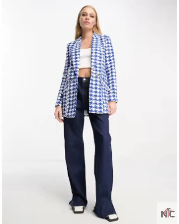 Call Me Bae S01 Ananya Panday Blue Houndstooth Blazer Clanton Jacket