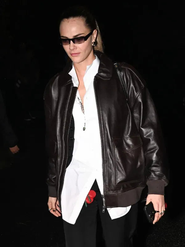 Cara Delevingne Los Angeles 2025 Bomber Leather Jacket