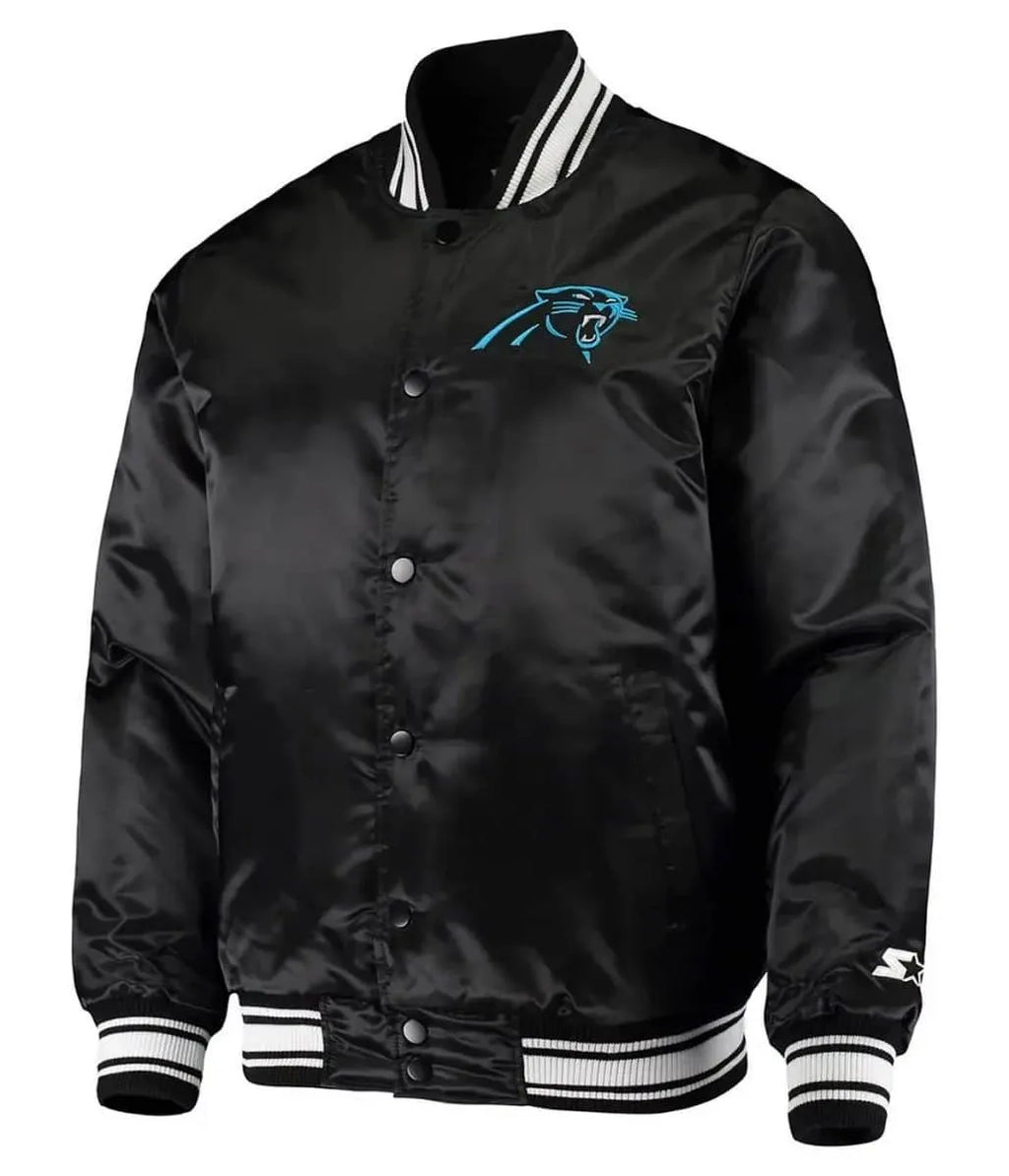 Carolina Panthers Locker Room Bomber Satin Jacket
