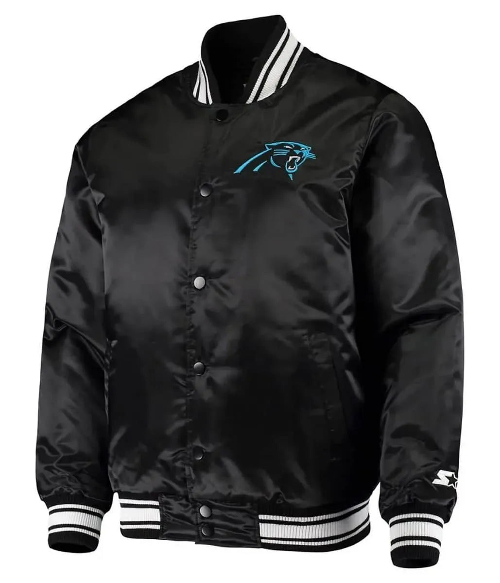 Carolina Panthers Locker Room Bomber Satin Jacket
