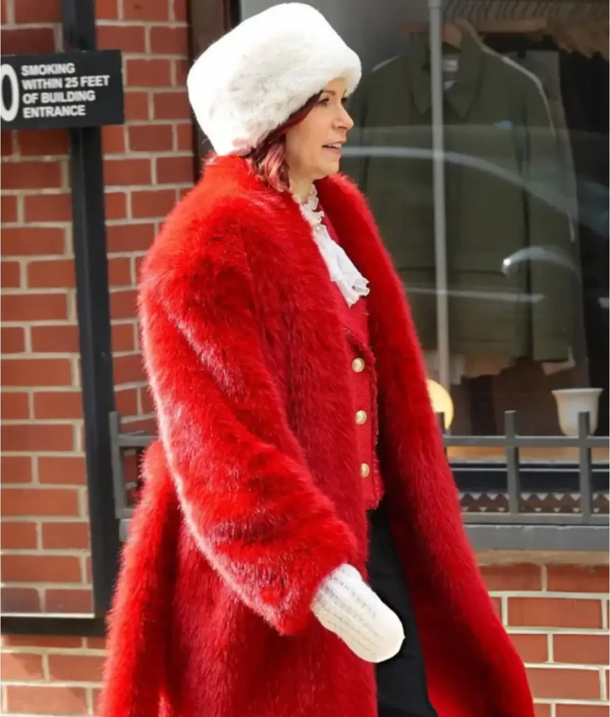 Carrie Preston NYC 2026 Red Fur Coat