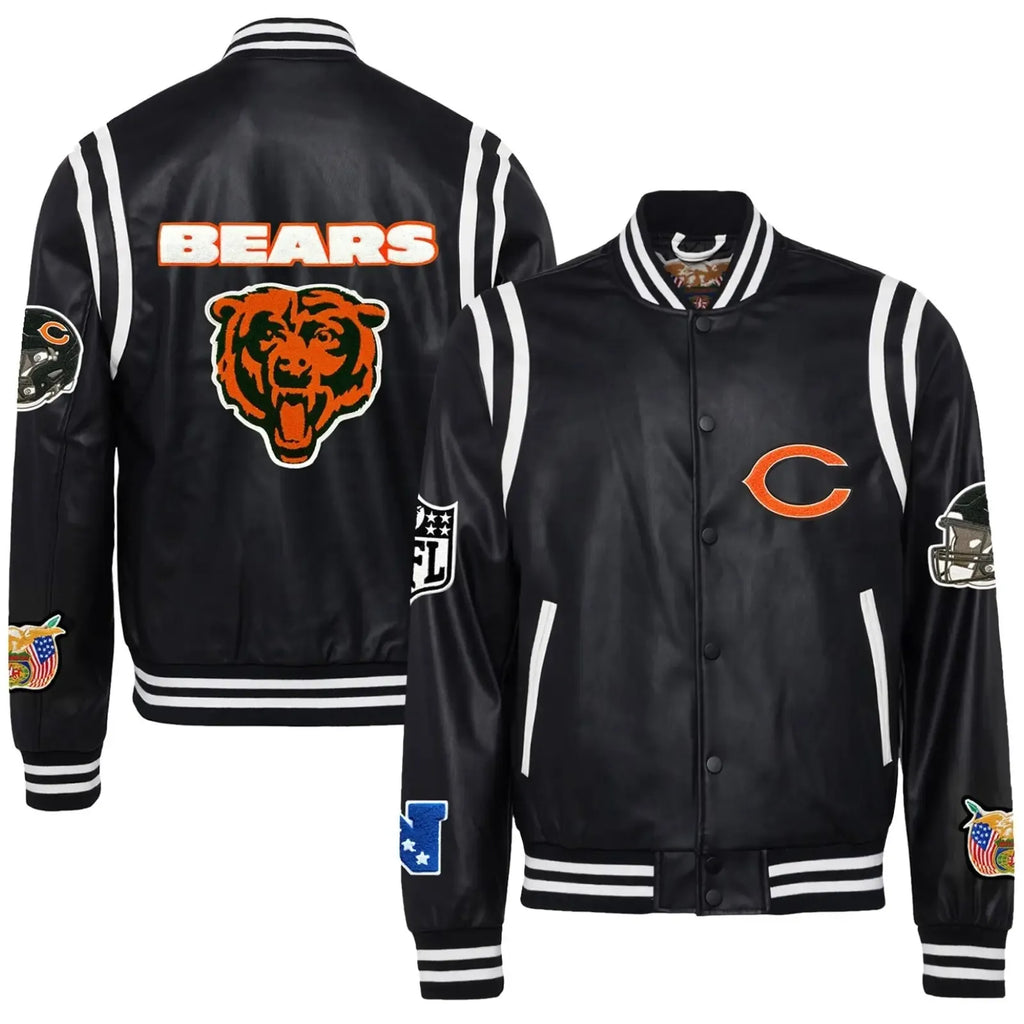 Chicago Bears Jeff Hamilton Black Vegan Full-Snap Jacket
