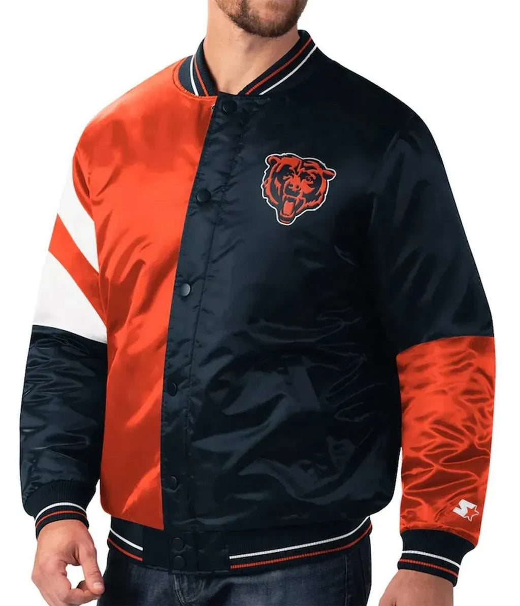 Chicago Bears Leader Navy Orange Full-Snap Satin Jacket