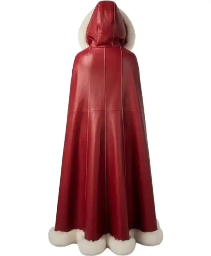 Christmas Red Leather Shearling Fur Cloak