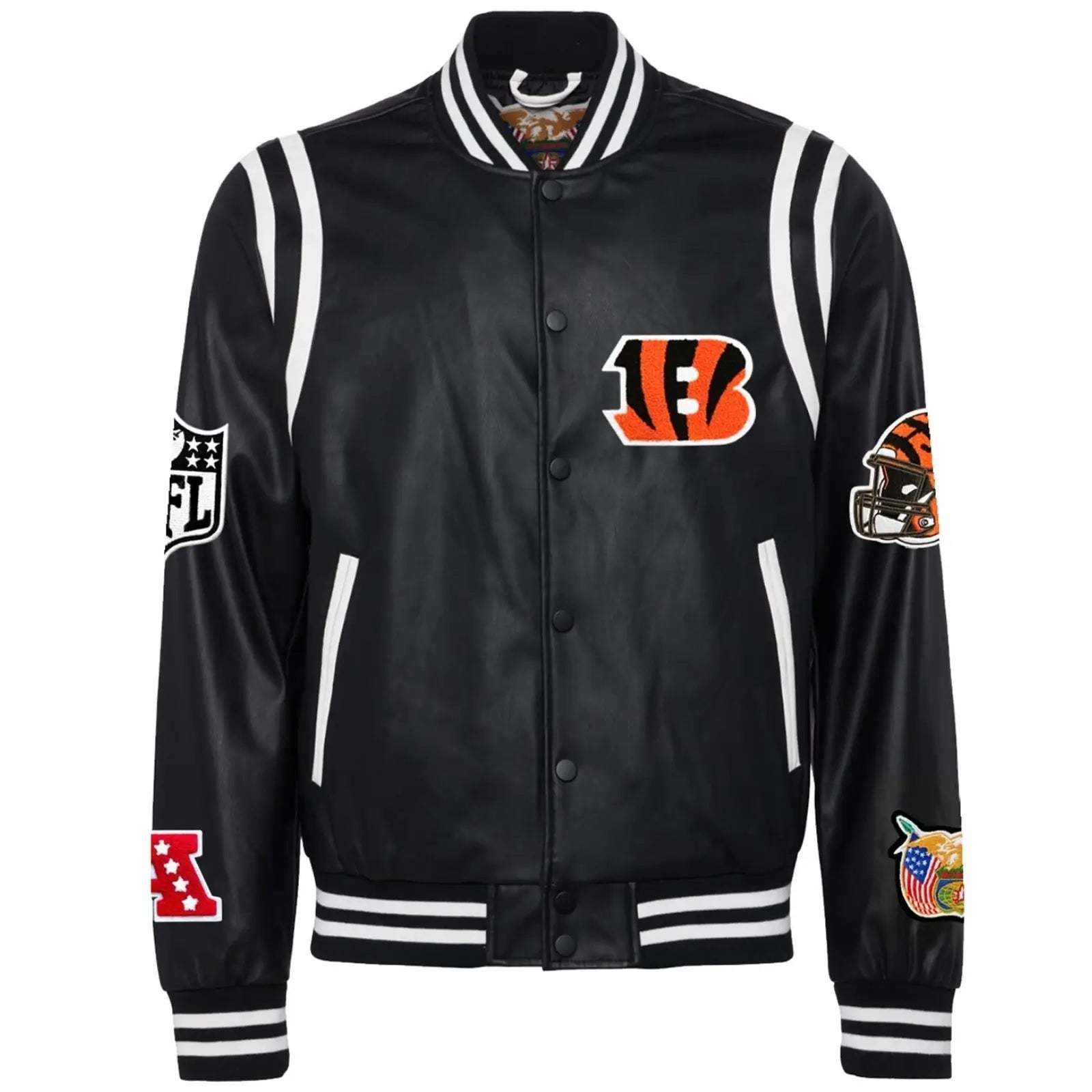 Cincinnati Bengals Jeff Hamilton Black Leather Varsity Jacket WorthVee