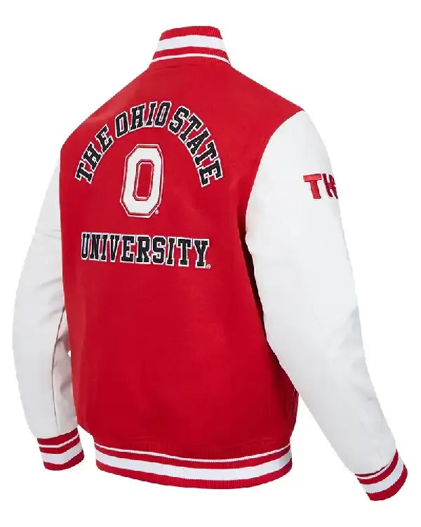 Classic Ohio State University Red And White Varsity Jacket